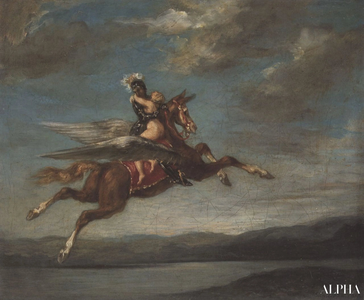 Roger fjerner Angélique på hippogrif - Eugène Delacroix - Reproduktioner af malerier og højkvalitets malerier