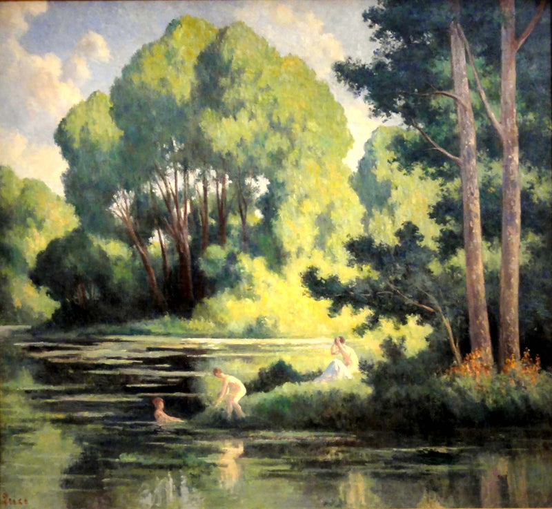 Rolleboise, svømning i den lille bæk - Maximilien Luce