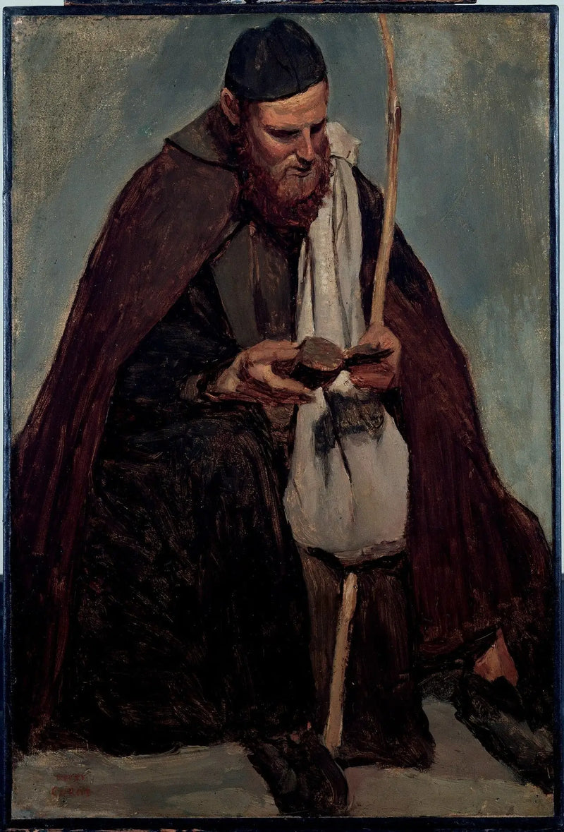 Rom, italiensk munk sidder og læser - Jean-Baptiste Camille Corot