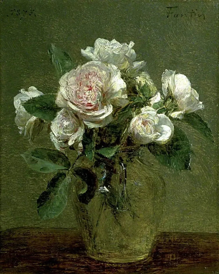 Hvide roser i en glasvase - Henri Fantin-Latour