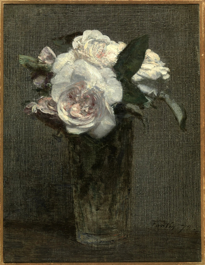 Hvide roser i et glas - Henri Fantin-Latour
