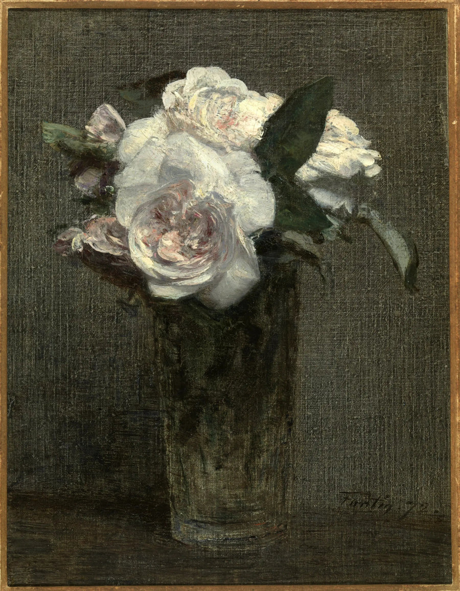 Hvide roser i et glas - Henri Fantin-Latour