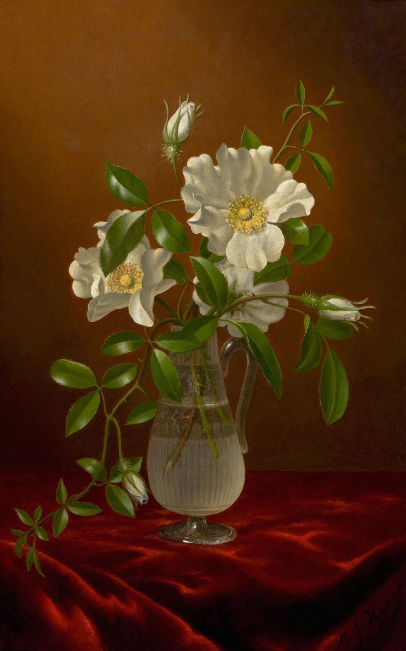 Roser Cherokee i en glasvase - Martin Johnson Heade