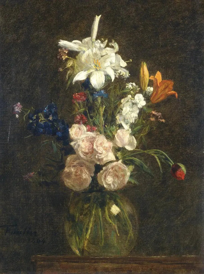 Roser og lys i en vase - Henri Fantin-Latour