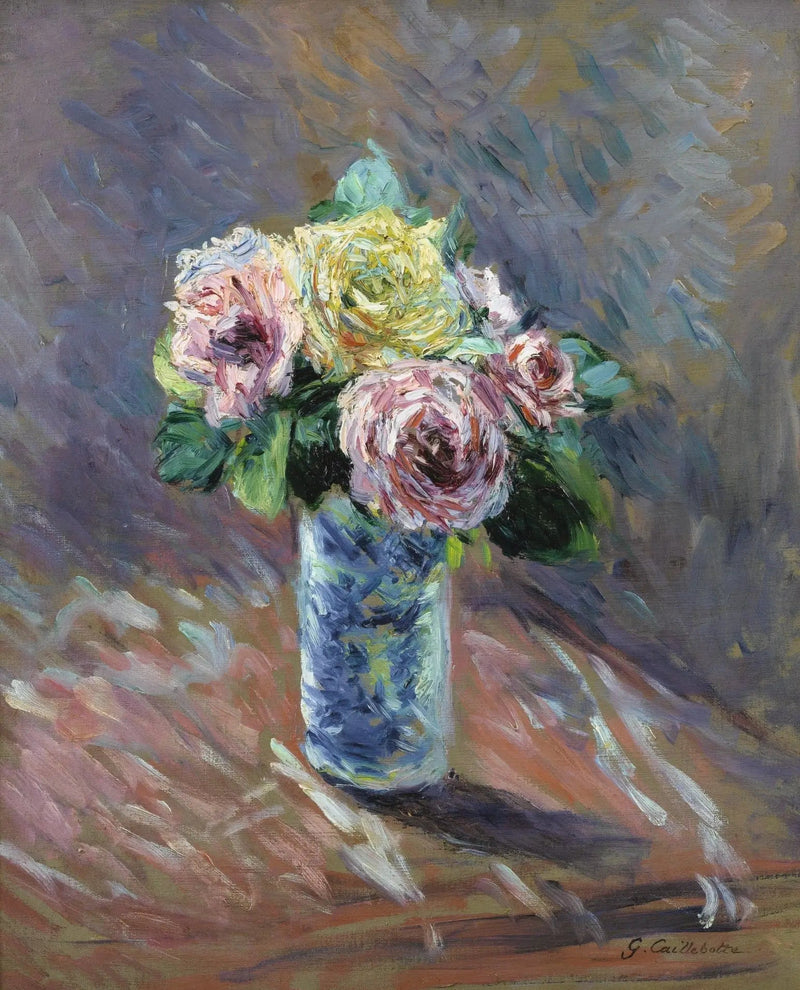 Gule og røde roser i en krystalvase - Gustave Caillebotte