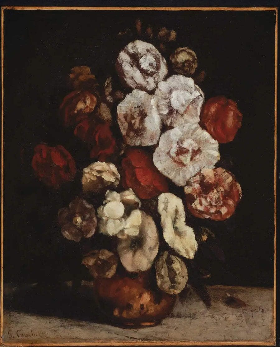 Rødtrompetblomster i en kobberskål - Gustave Courbet