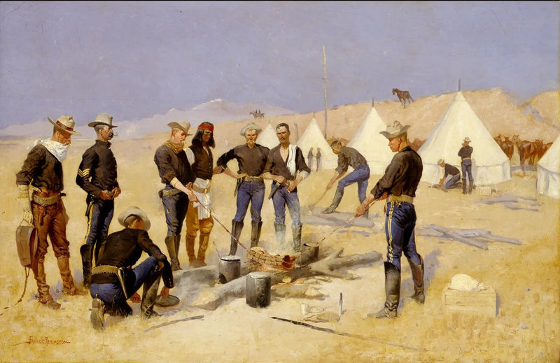 Rødstegning af juleokse i en kavalerlejr - Frederic Remington