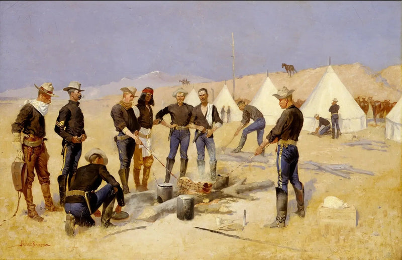 Rødstegning af juleokse i en kavalerlejr - Frederic Remington