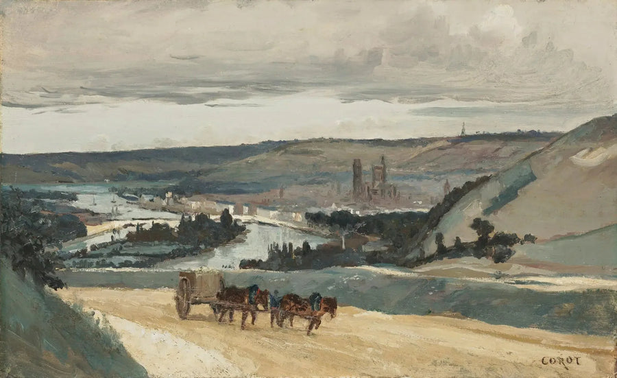 Rouen, udsigt over bakkerne, der dominerer byen - Jean-Baptiste Camille Corot