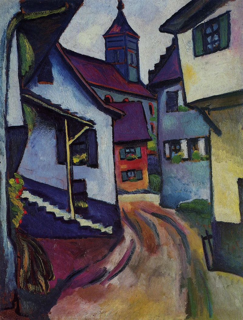 Gade med kirke i Kandern - August Macke