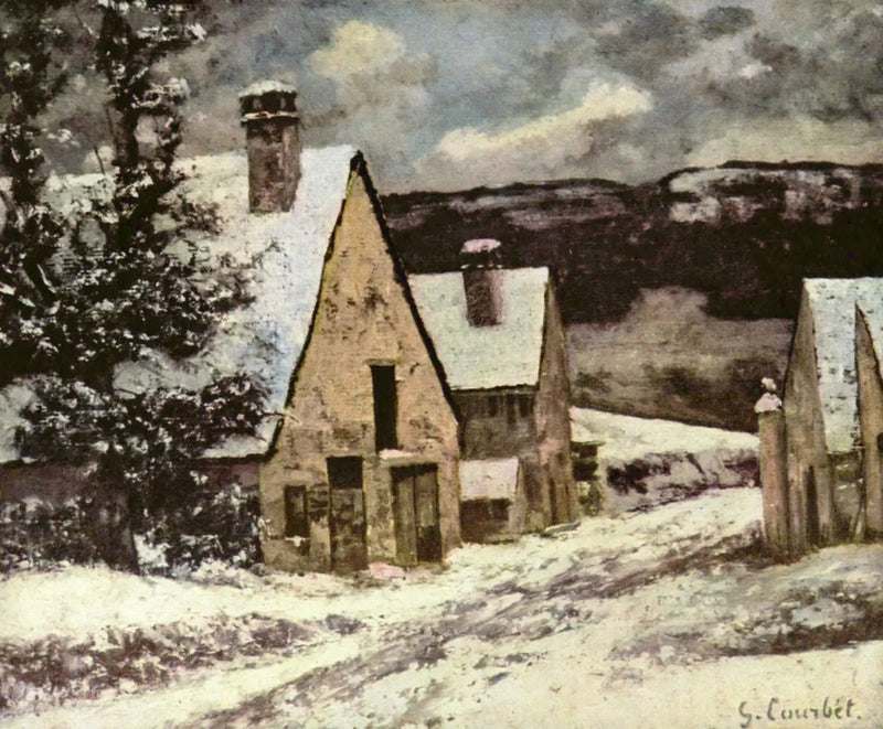 Gade i landsbyen om vinteren - Gustave Courbet