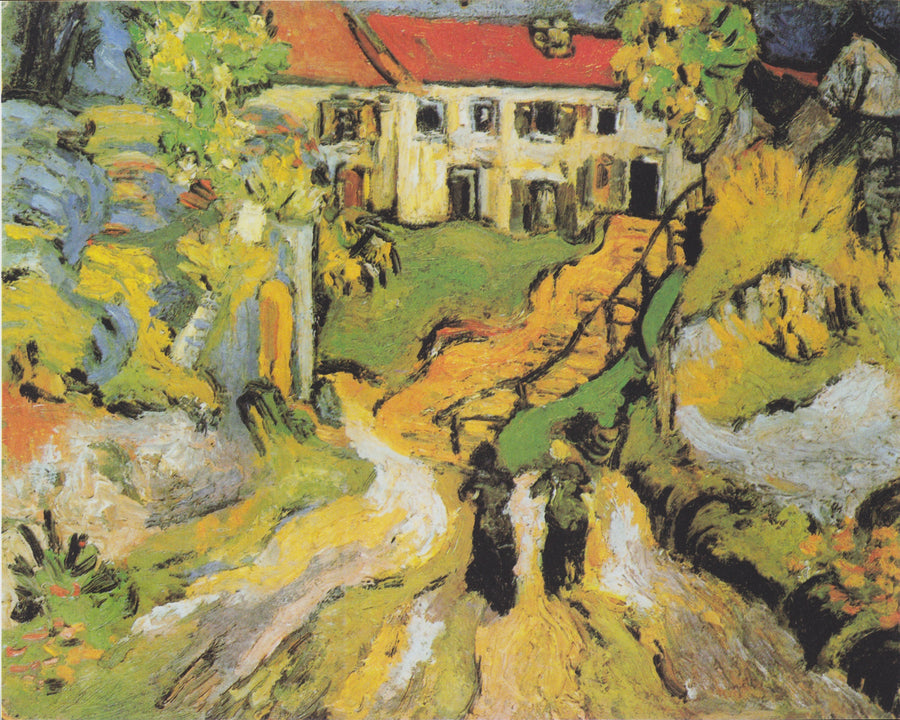 Landsbyvej og trapper i Auvers med to personer - Vincent van Gogh