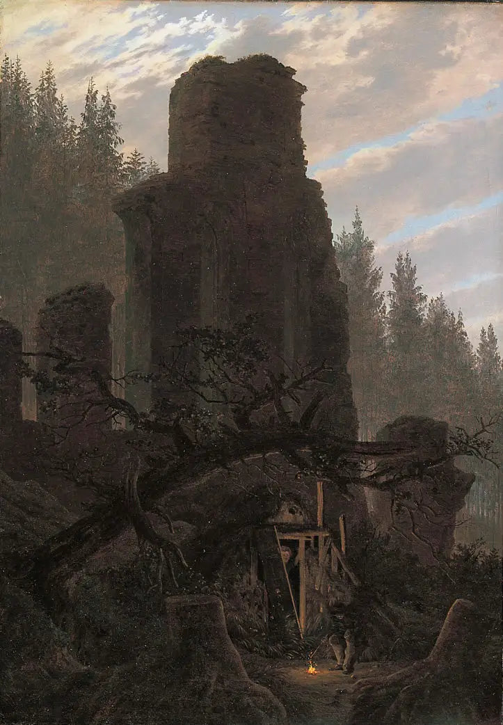 Ruiner ved skumring (Ruine af kirken i skoven) - Caspar David Friedrich