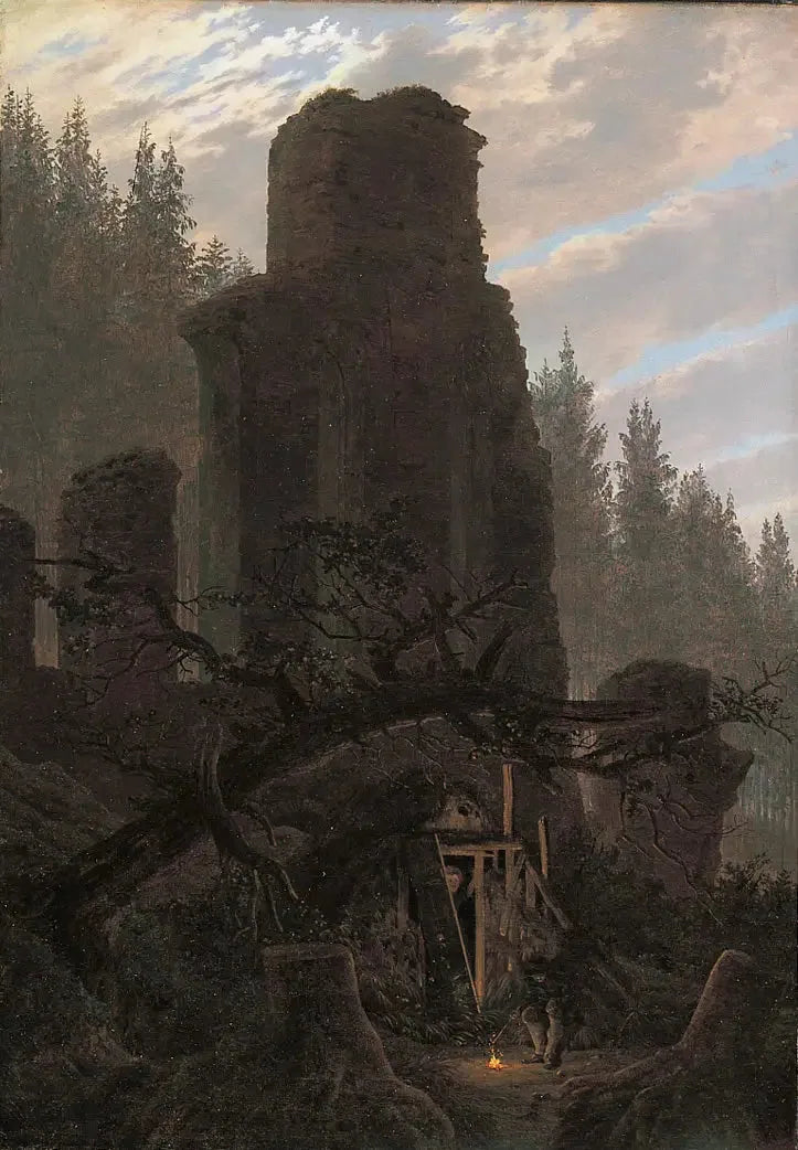 Ruiner ved skumring (Ruine af kirken i skoven) - Caspar David Friedrich
