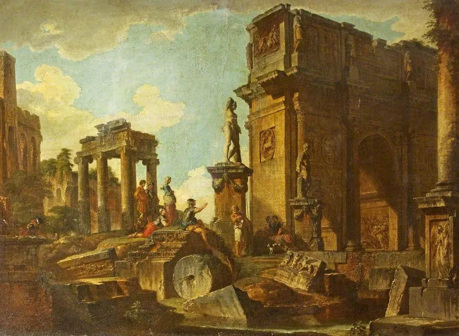 Klassiske ruiner med Konstantinsbuen - Giovanni Paolo Panini