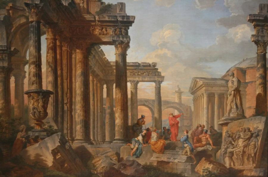 Romerske ruiner med en prædikant - Giovanni Paolo Panini