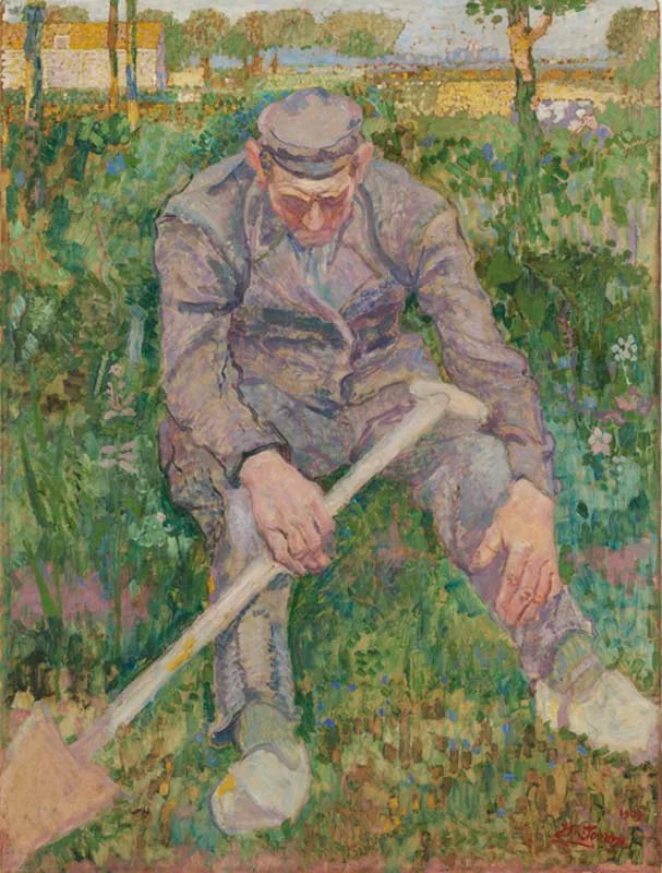 Rustende boer met spade - Jan Toorop image 1 copie peinte à la main à l’huile
