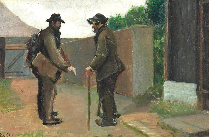 Seren Bondhagen taler med en gammel mand fra Skagen. - Michael Peter Ancher
