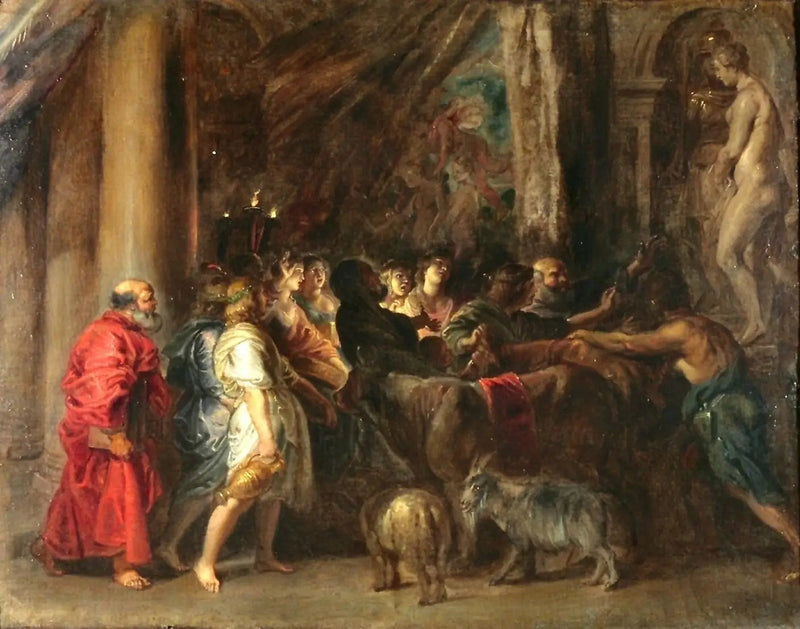 Offer i et tempel (efter Adam Elsheimer) - Peter Paul Rubens