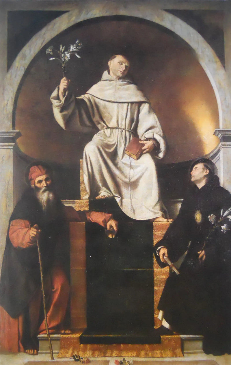 Saint Antoine de Padoue med de hellige Antoine Abbed og Nicolas af Tolentino - Alessandro Bonvicino