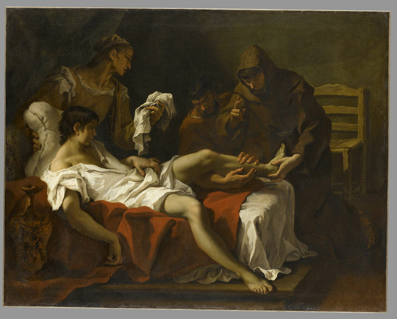 Saint Antoine de Padoue helbredende en ung mand, der havde amputeret sin fod for at straffe sig selv for at have slået sin mor - Sebastiano Ricci