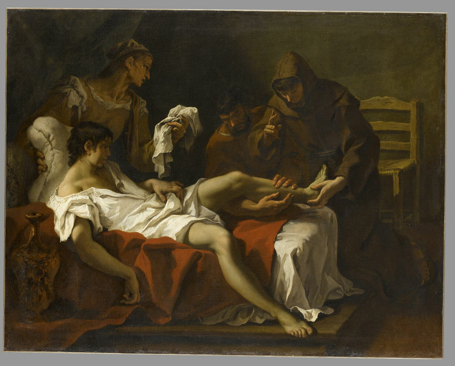 Saint Antoine de Padoue helbredende en ung mand, der havde amputeret sin fod for at straffe sig selv for at have slået sin mor - Sebastiano Ricci