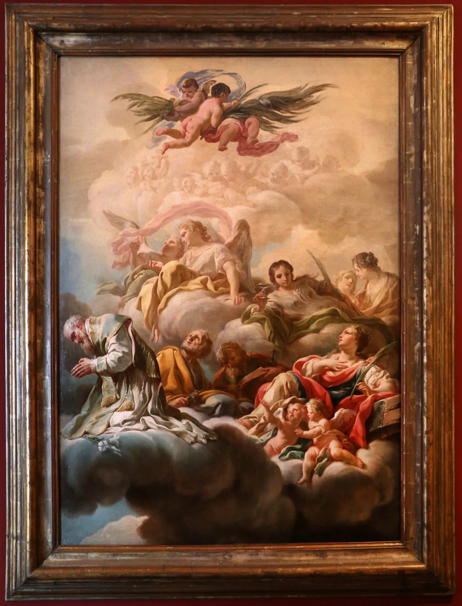 Saint Antoine de Padoue, Sankt Peter og Sankt Catherine i skyerne - Corrado Giaquinto