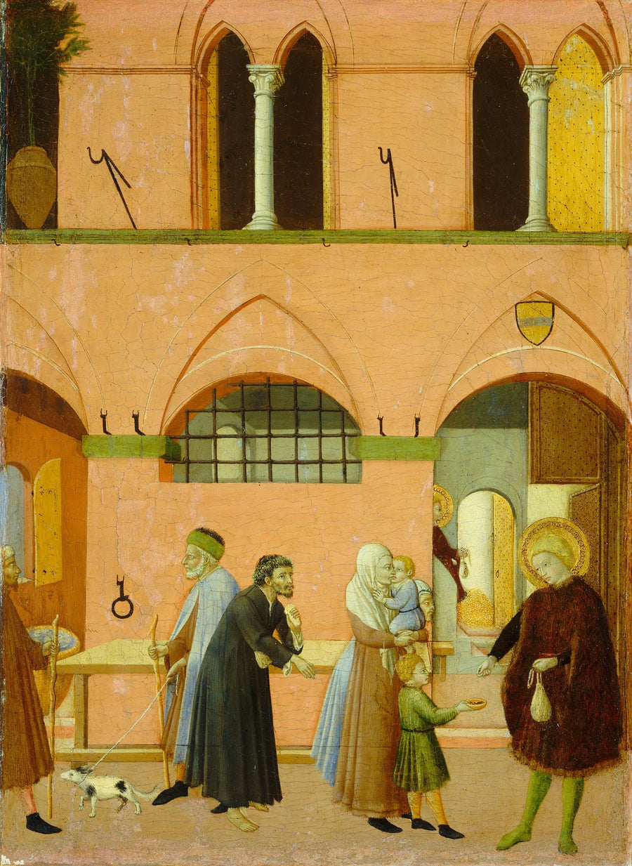 Saint Antoine uddeler sine rigdomme til de fattige - Mestre af Osservanza