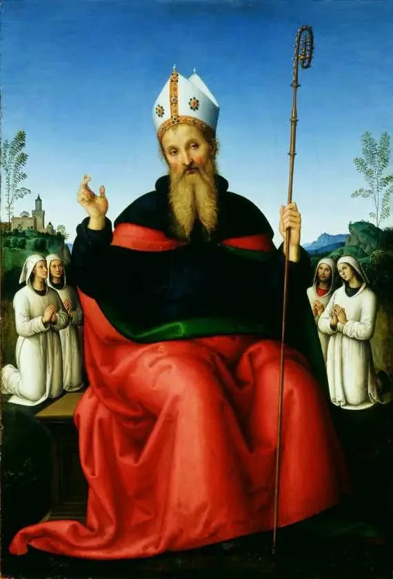 Saint Augustin med medlemmerne af Confrérie de Pérouse - Pietro Perugino