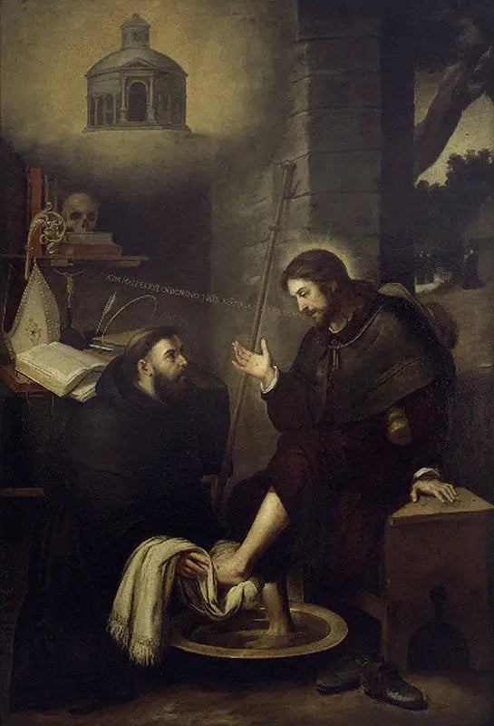 Saint Augustin vasker Jesu fødder - Bartolomé Esteban Murillo
