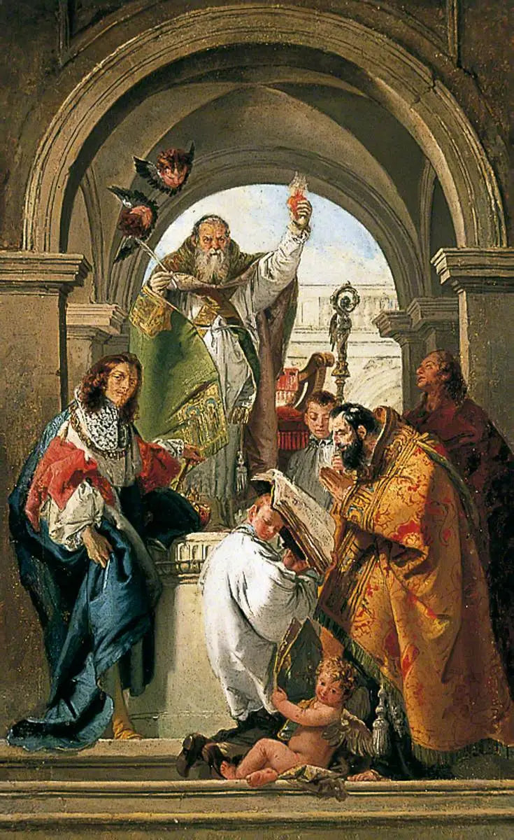 Saint Augustin, Saint Louis de France, Saint Jean l'Évangéliste og en Saint biskop - Giovanni Battista Tiepolo