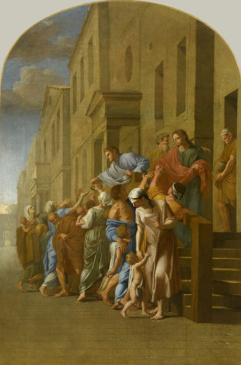 Saint Bruno og hans ledsagere, før de tager til Grenoble, deler alle deres ejendele ud til de fattige - Eustache Le Sueur