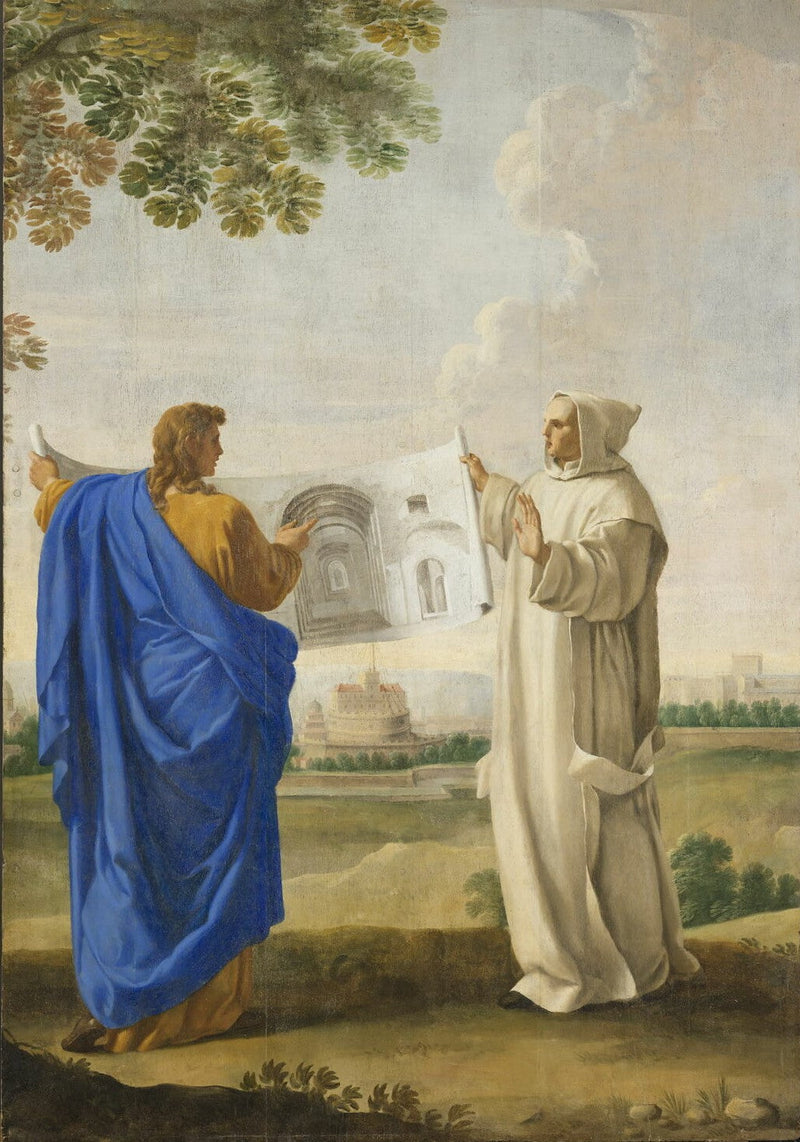 Saint Bruno undersøger en tegning af Diocletianus' bade, placeringen af den kommende chartreuse i Rom - Eustache Le Sueur