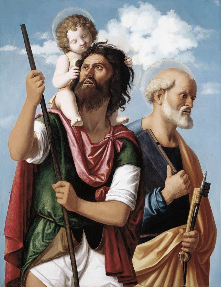 Saint Christophe med Jesusbarnet og Sankt Peter - Cima da Conegliano