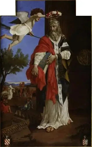 Saint Denys l'aréopagite kronet af en engel - Nicolas Poussin