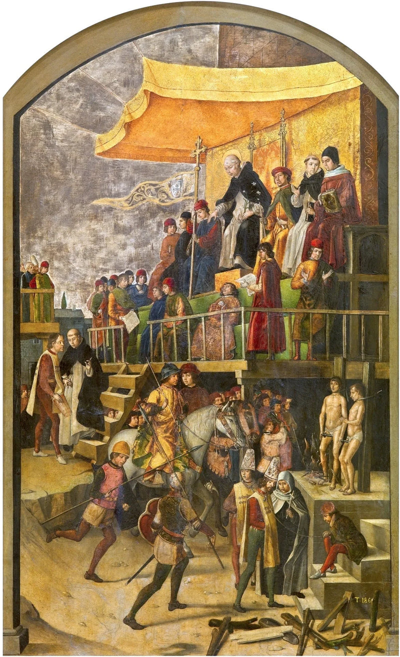 Saint Dominique præsiderer en inkvisitionsproces - Pedro Berruguete