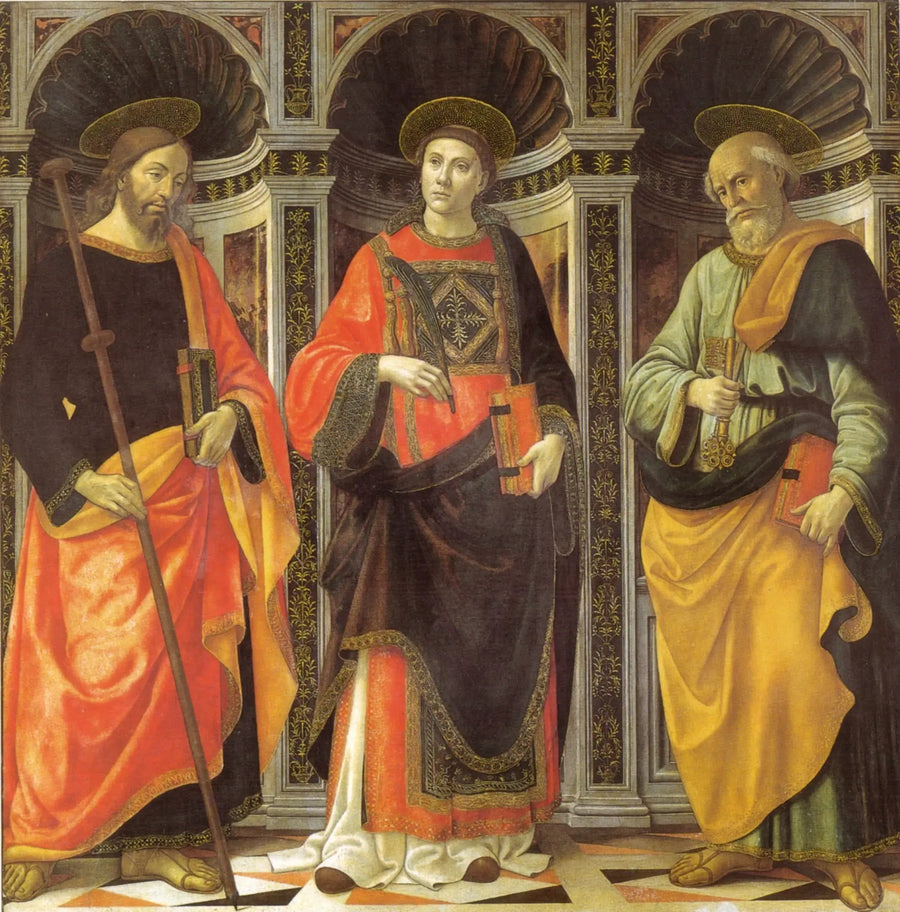 Saint Étienne mellem de hellige Jakob og Peter - Domenico Ghirlandaio