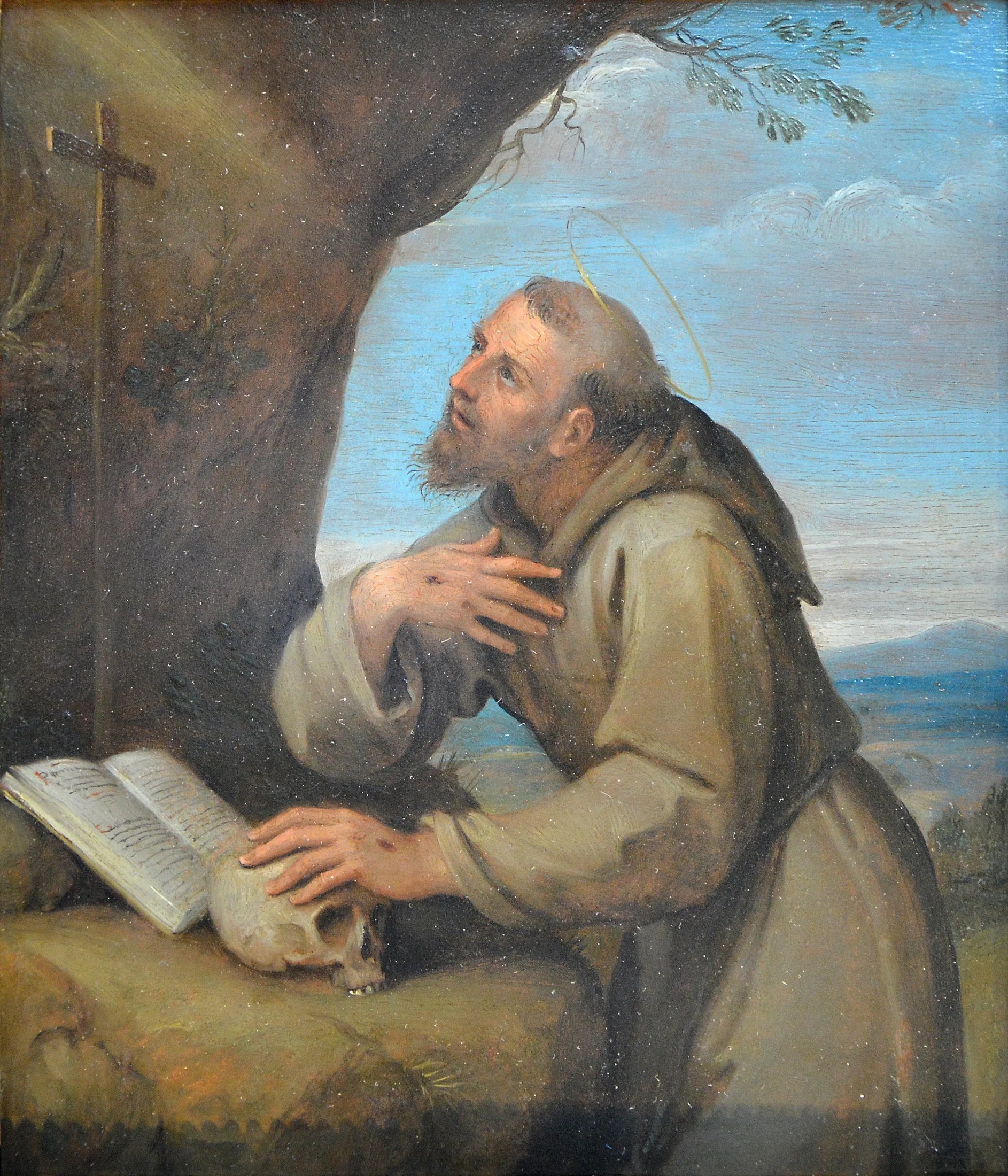Saint François d'Assise en oraison devant un crucifix - Francesco Albani image 1 tableau peint à l’huile sur toile