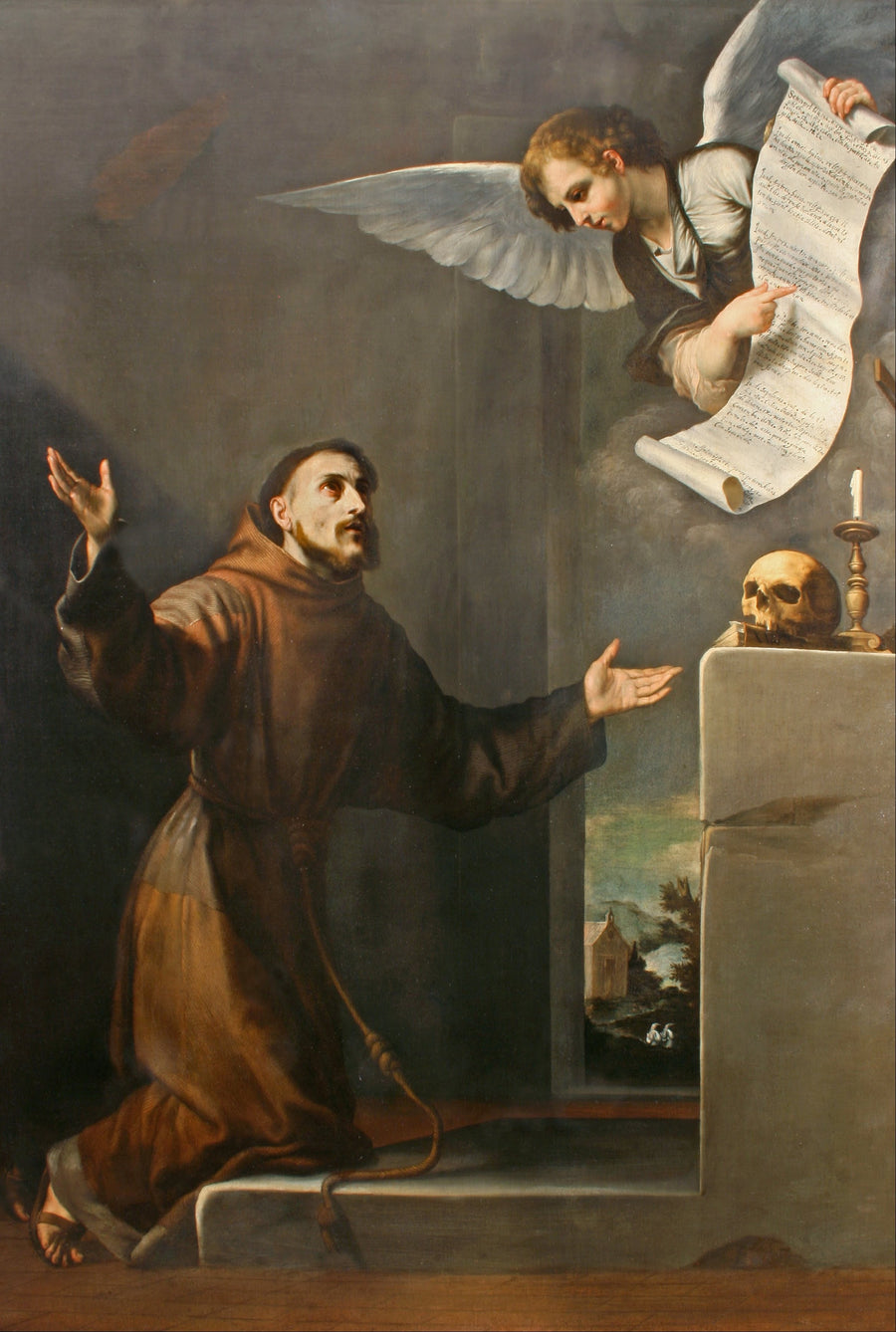 Saint François modtager de syv privilegier af Englen - Jusepe de Ribera