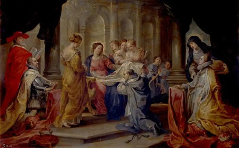 Saint Ildefonse modtager Vår Frues chasuble, i nærvær af ærkebiskop Albert og prinsesse Isabelle - Peter Paul Rubens