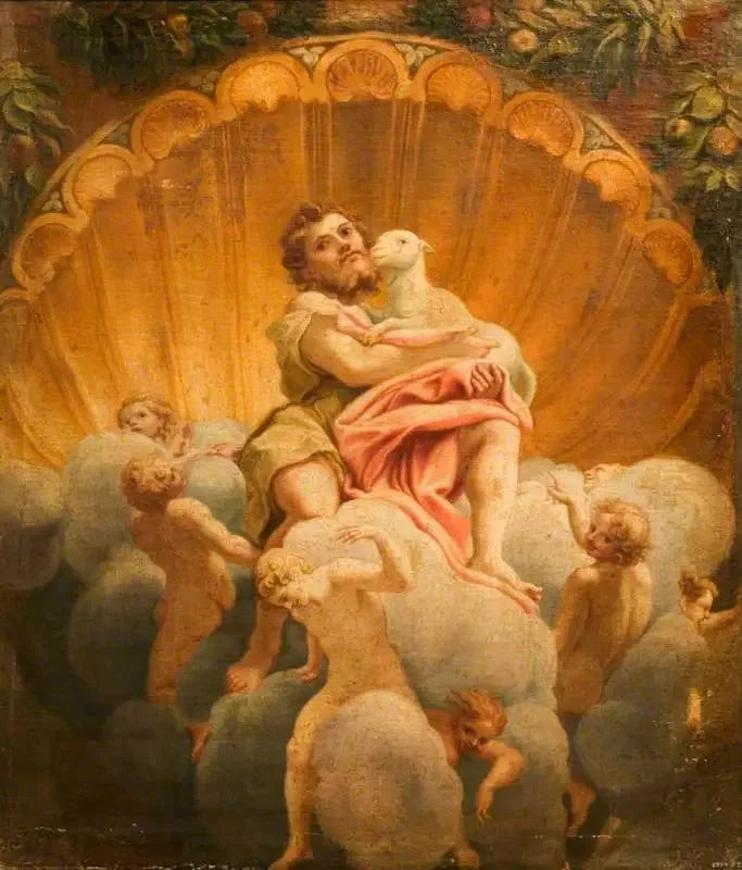 Saint Jean bærer Lammet (kopi af fresken i kuplen i katedralen i Parma) - Antonio da Correggio