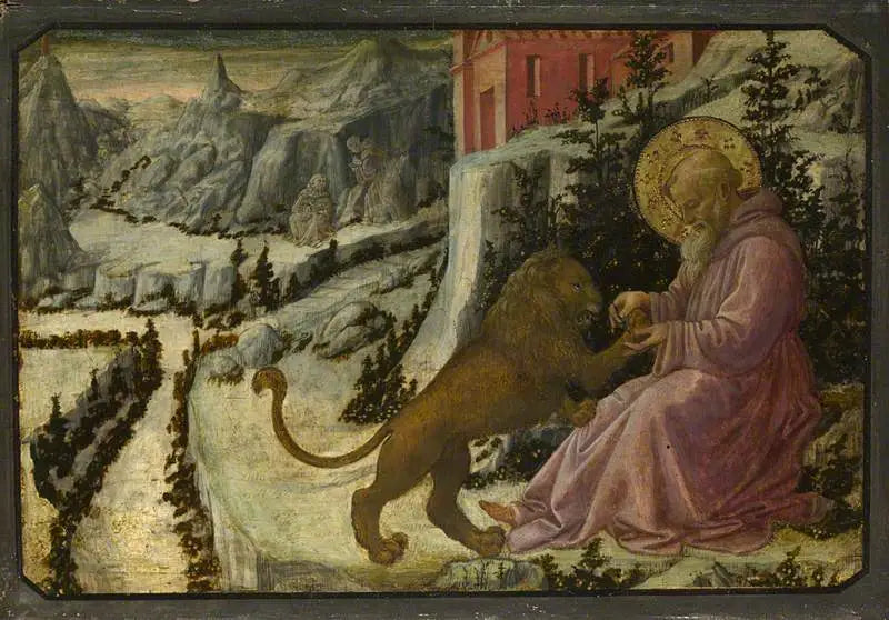 Saint Jerome og løven: Predella-panel - Fra Filippo Lippi