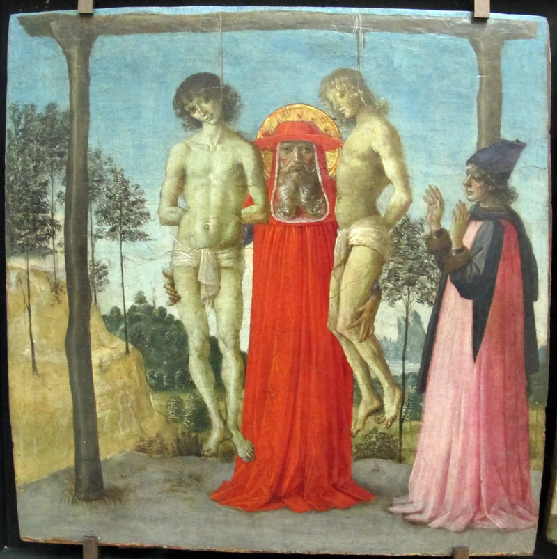 Sankt Jerome, der støtter to unge hængte - Pietro Perugino