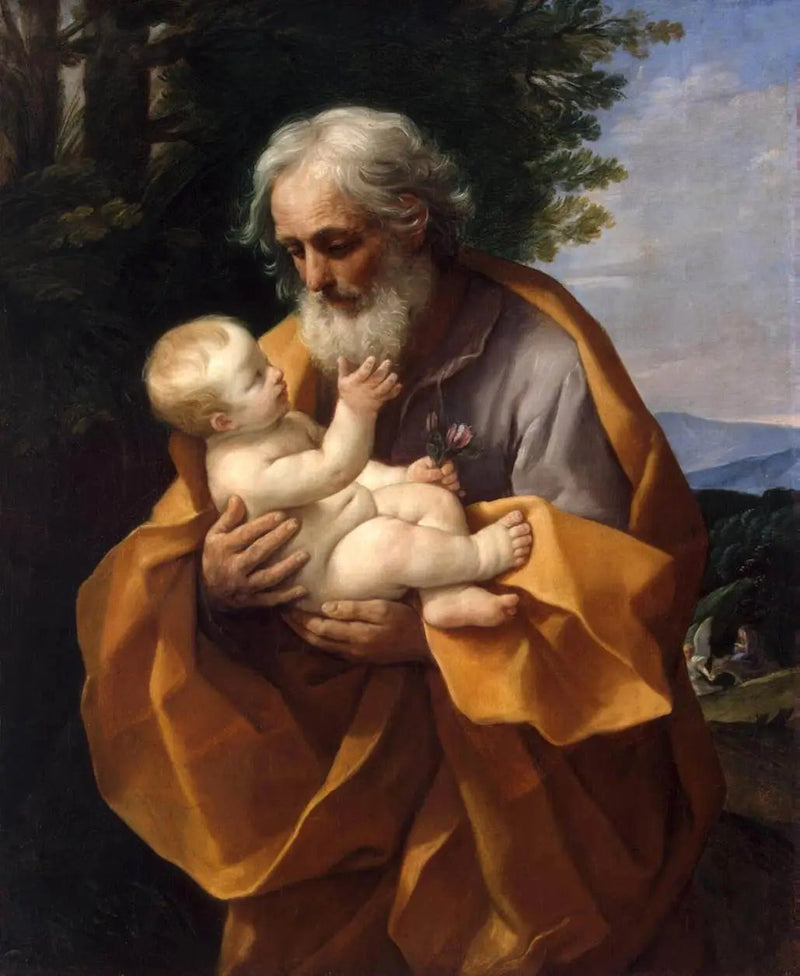 Sankt Josef med den lille Jesus i sine arme - Guido Reni