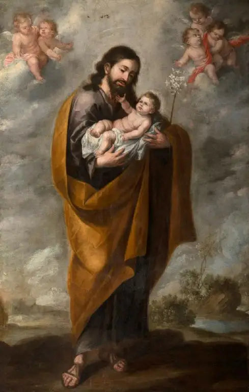 Sankt Josef med den frelste Barn (Engle i skyerne) - Bartolomé Esteban Murillo