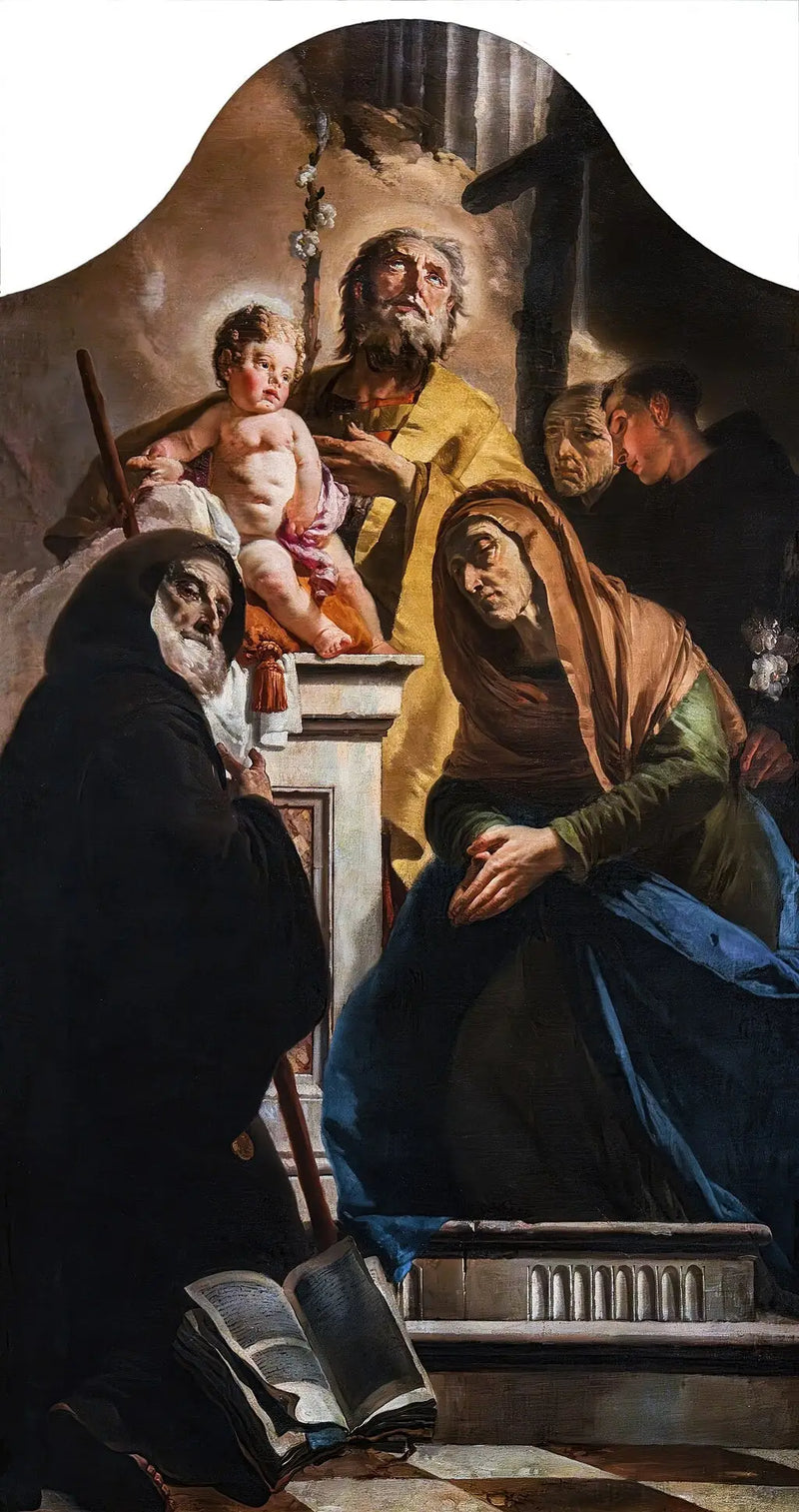 Saint Joseph med Jesusbarnet og de hellige François de Paule, Anne, Antoine og Pierre d'Alcántara - Giovanni Battista Tiepolo