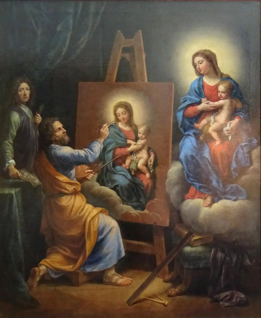Saint Luc malende Jomfruen med selvportræt af Mignard - Pierre Mignard