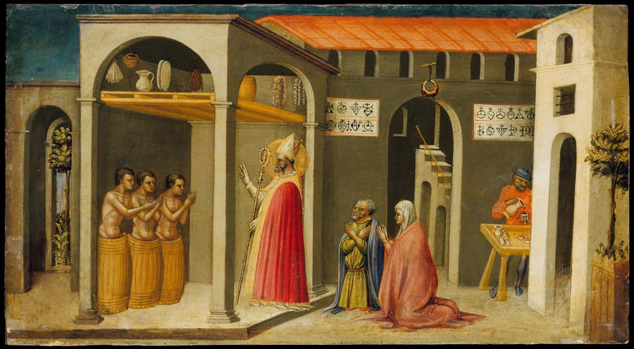 Saint Nicolas genopliver tre unge - Bicci di Lorenzo