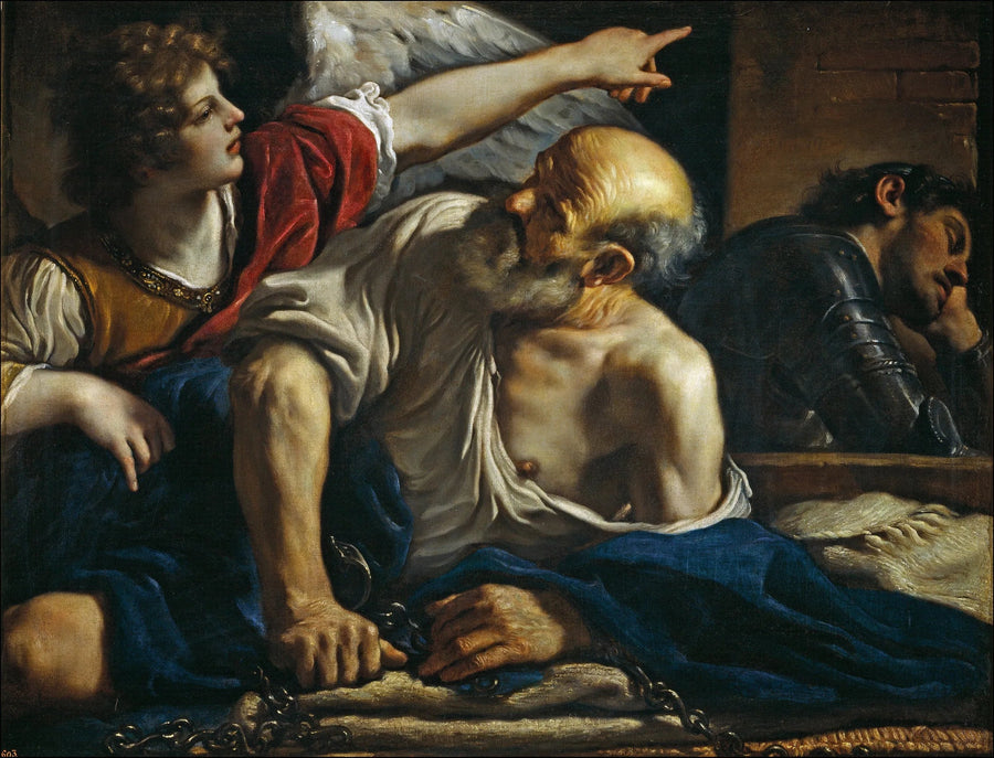 Saint Pierre frigivet af en engel - Guercino