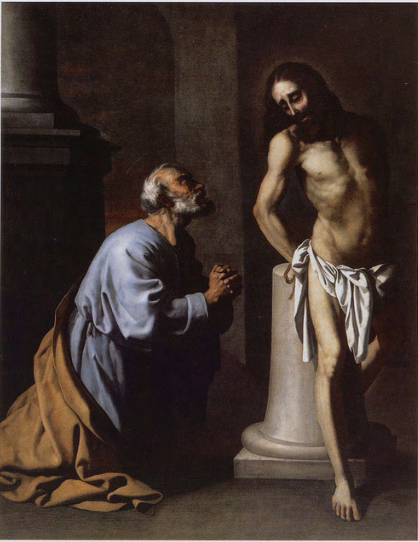 Saint Pierre fortrylset foran Kristus ved søjlen - Francisco de Zurbarán